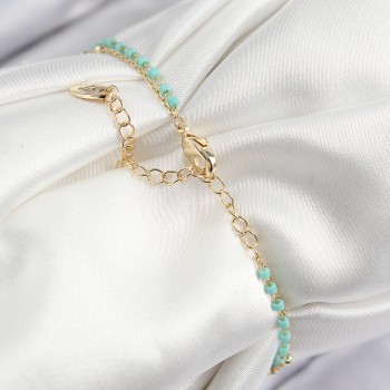 Pirinç Zirkon Taşlı Mavi Boncuklu Model Gold Renk Kadın Bileklik