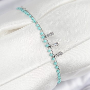 Pirinç Zirkon Taşlı Mavi Boncuklu Model Gümüş Renk Kadın Bileklik