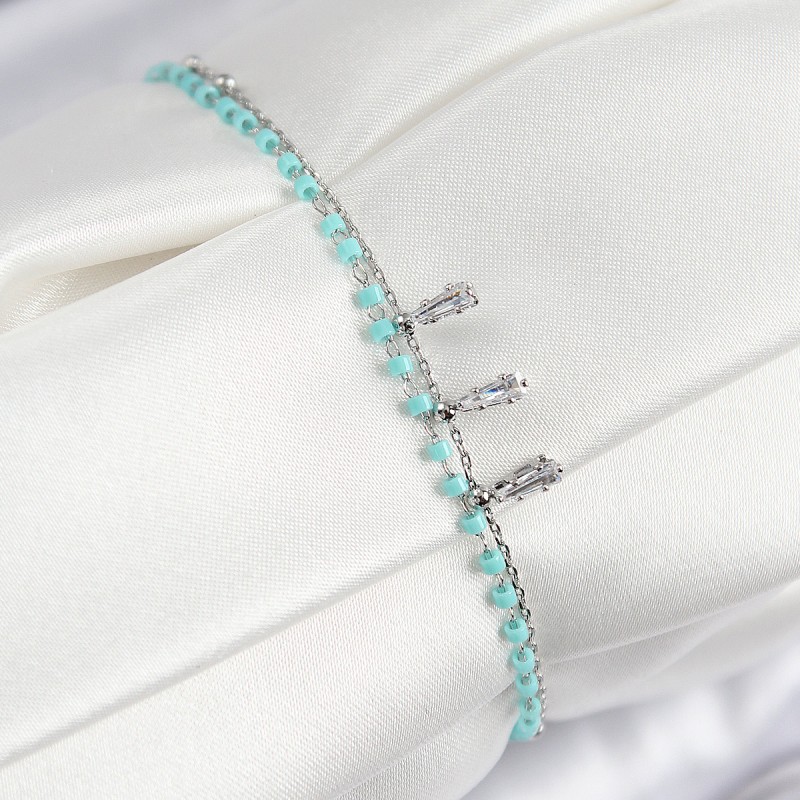 Pirinç Zirkon Taşlı Mavi Boncuklu Model Gümüş Renk Kadın Bileklik