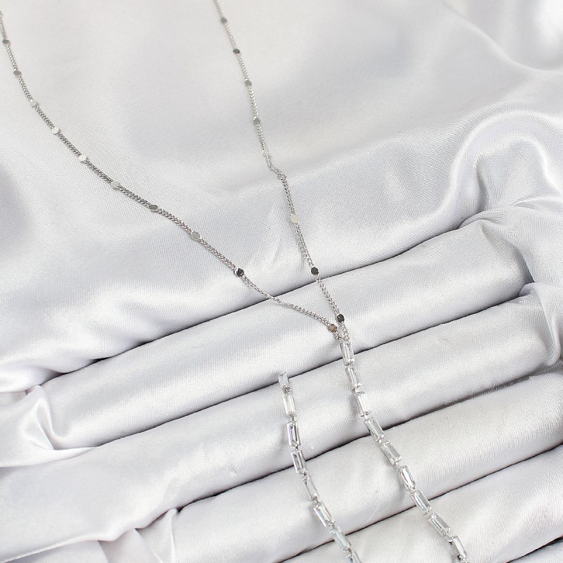 Pirinç Zirkon Taşlı Model Gümüş Renk Y Kolye