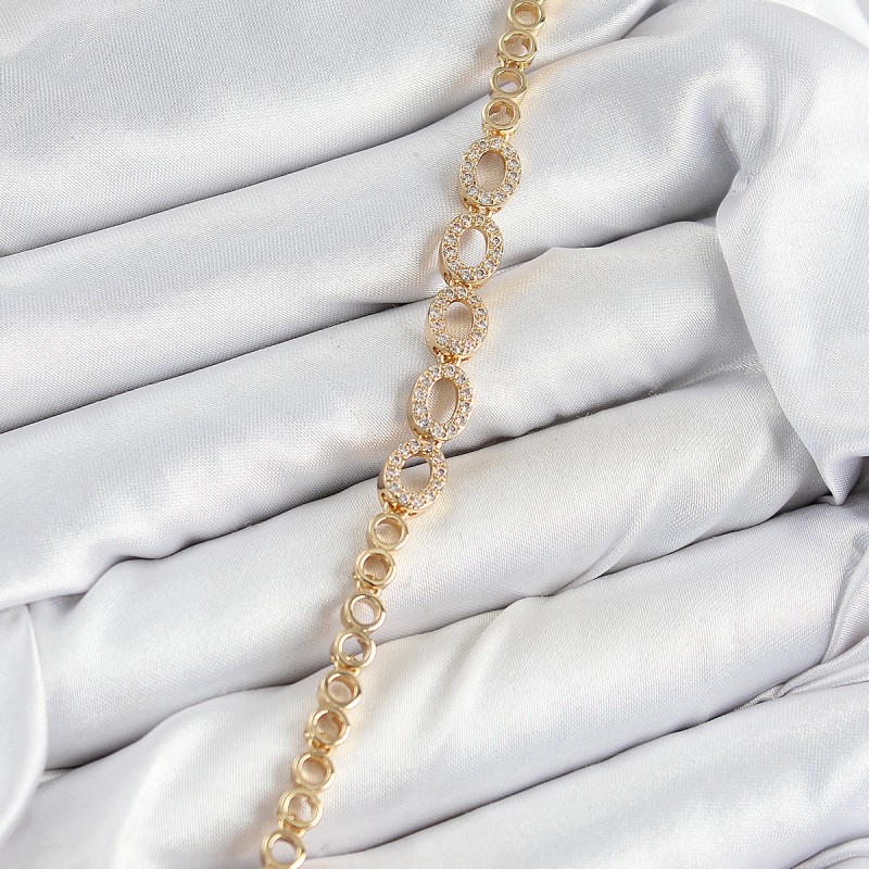 Pirinç Zirkon Taşlı Oval Model Gold Renk Kadın Bileklik