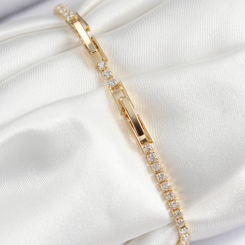 Pirinç Zirkon Taşlı Pembe Kalp Model Gold Renk Kadın Bileklik