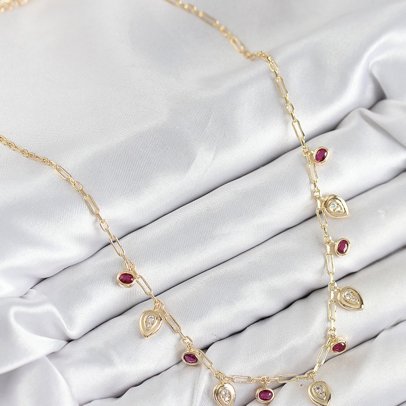 Pirinç Zirkon Taşlı Sallantılı Damla Model Gold Renk Kadın Kolye