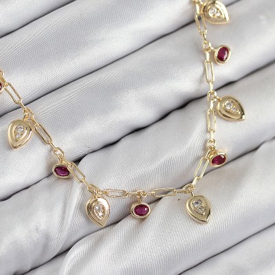 Pirinç Zirkon Taşlı Sallantılı Damla Model Gold Renk Kadın Kolye