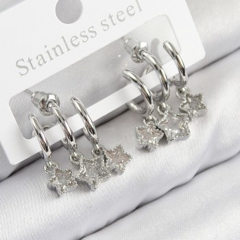 Pirinç Zirkon Taşlı Sallantılı Yıldız Model Gümüş Renk Kadın Küpe