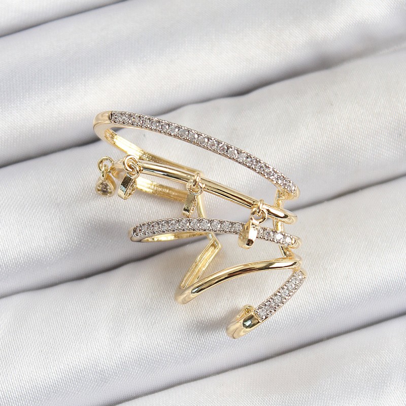 Pirinç Zirkon Taşlı Sıkıştırma Sağ Kıkırdak Gold Renk Kadın Küpe