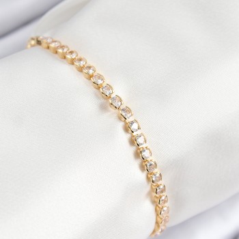 Pirinç Zirkon Taşlı Sıralı Model Gold Renk Asansörlü Kadın Bileklik