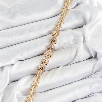 Pirinç Zirkon Taşlı Sıralı Ok Model Gold Renk Kadın Bileklik