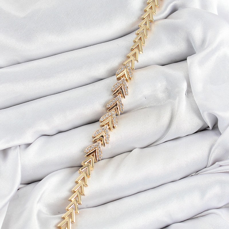 Pirinç Zirkon Taşlı Sıralı Ok Model Gold Renk Kadın Bileklik