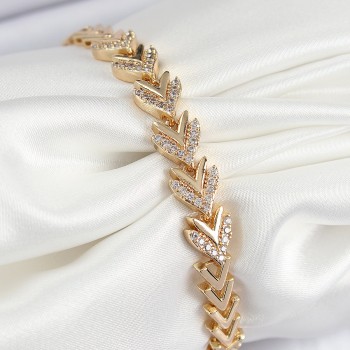 Pirinç Zirkon Taşlı Sıralı Ok Model Gold Renk Kadın Bileklik