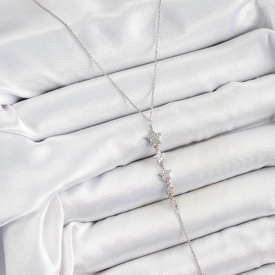 Pirinç Zirkon Taşlı Sıralı Yıldız Figürlü Y Model Gümüş Renk Kadın Kolye