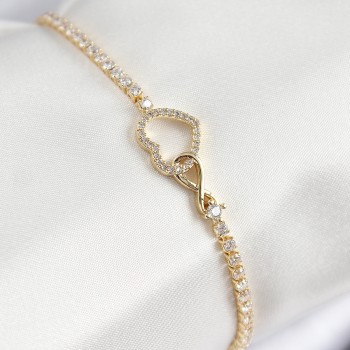 Pirinç Zirkon Taşlı Sonsuzluk Kalp Model Gold Renk Kadın Bileklik