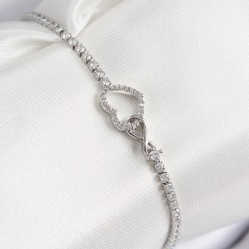 Pirinç Zirkon Taşlı Sonsuzluk Kalp Model Gümüş Renk Kadın Bileklik