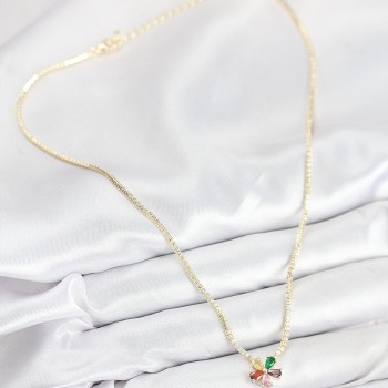 Pirinç Zirkon Taşlı Su Yolu Asorti Çiçek Model Gold Renk Kadın Kolye