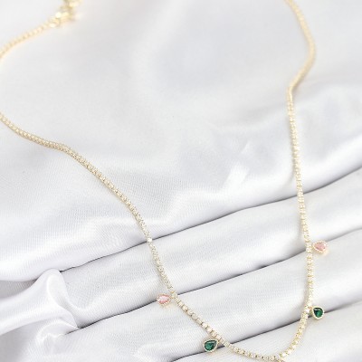 Pirinç Zirkon Taşlı Su Yolu Damla Model Gold Renk Kadın Kolye