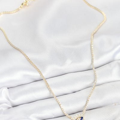 Pirinç Zirkon Taşlı Su Yolu Göz Model Gold Renk Kadın Kolye