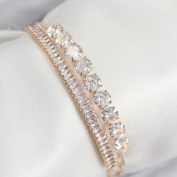 Pirinç Zirkon Taşlı Su Yolu Model Gold Renk Kadın Bileklik