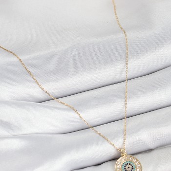 Pirinç Zirkon Taşlı Su Yolu Nazar Model Gold Renk Kadın Kolye