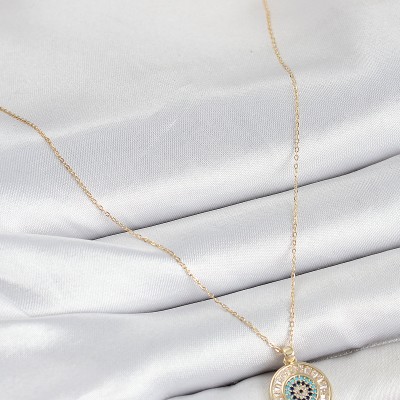 Pirinç Zirkon Taşlı Su Yolu Nazar Model Gold Renk Kadın Kolye