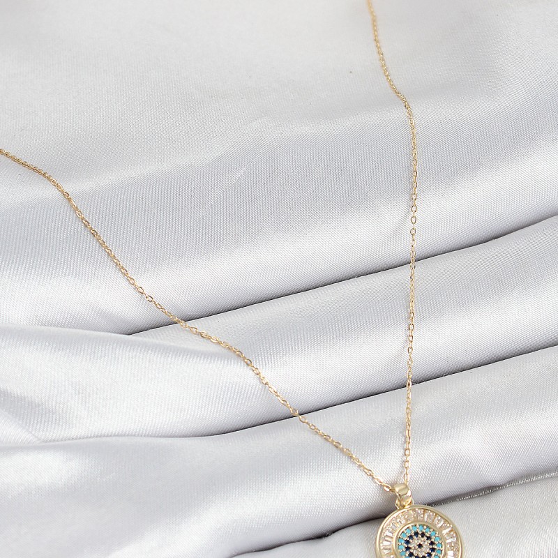 Pirinç Zirkon Taşlı Su Yolu Nazar Model Gold Renk Kadın Kolye