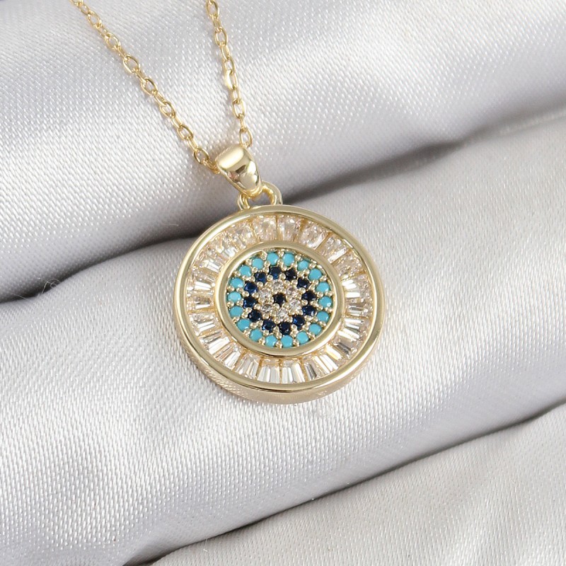 Pirinç Zirkon Taşlı Su Yolu Nazar Model Gold Renk Kadın Kolye