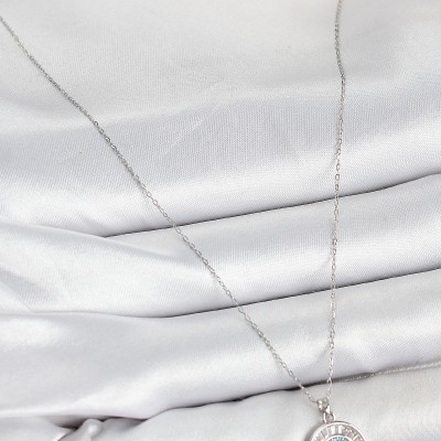 Pirinç Zirkon Taşlı Su Yolu Nazar Model Gümüş Renk Kadın Kolye