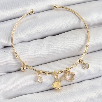 Pirinç Zirkon Taşlı Tavşan Ve Kalp Model Gold Renk Charm Bileklik