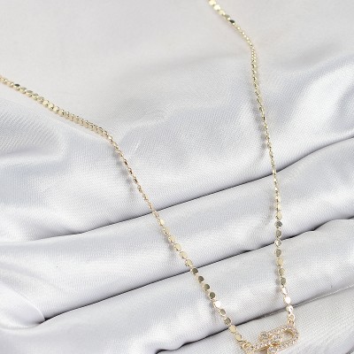 Pirinç Zirkon Taşlı Tifany Model Ezme Zincir Gold Renk Kadın Kolye