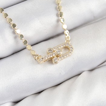 Pirinç Zirkon Taşlı Tifany Model Ezme Zincir Gold Renk Kadın Kolye