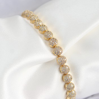 Pirinç Zirkon Taşlı Yarım Topcuk Model Gold Renk VIP Seri Kadın Bileklik