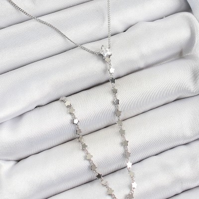 Pirinç Zirkon Taşlı Yıldız Figürlü Y Model Gümüş Renk Kadın Kolye