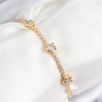 Pirinç Zirkon Taşlı Yıldız Model Gold Renk Asansörlü Kadın Bileklik