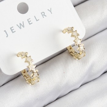 Pirinç Zirkon Taşlı Yıldız Model Gold Renk Kadın Küpe