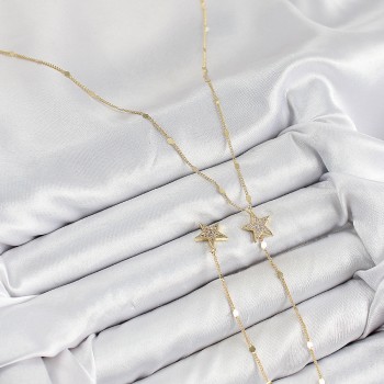 Pirinç Zirkon Taşlı Yıldız Model Gold Renk Y Kolye