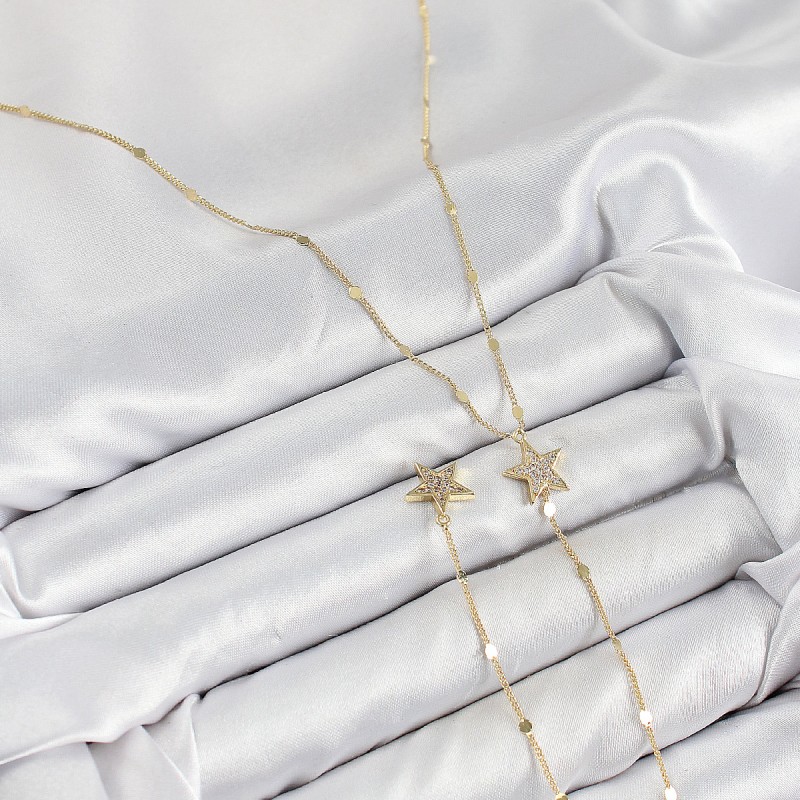 Pirinç Zirkon Taşlı Yıldız Model Gold Renk Y Kolye