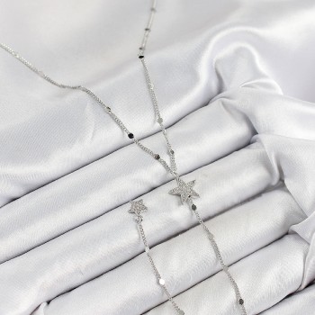 Pirinç Zirkon Taşlı Yıldız Model Gümüş Renk Y Kolye