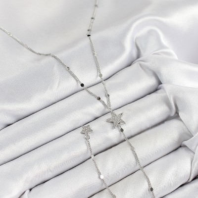 Pirinç Zirkon Taşlı Yıldız Model Gümüş Renk Y Kolye