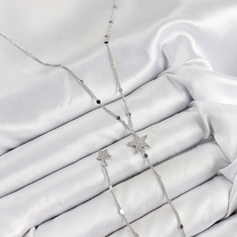 Pirinç Zirkon Taşlı Yıldız Model Gümüş Renk Y Kolye