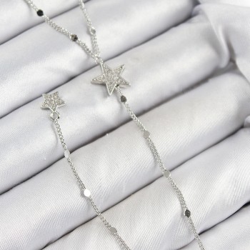 Pirinç Zirkon Taşlı Yıldız Model Gümüş Renk Y Kolye