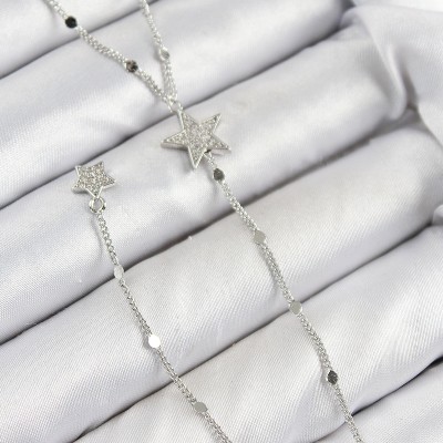 Pirinç Zirkon Taşlı Yıldız Model Gümüş Renk Y Kolye