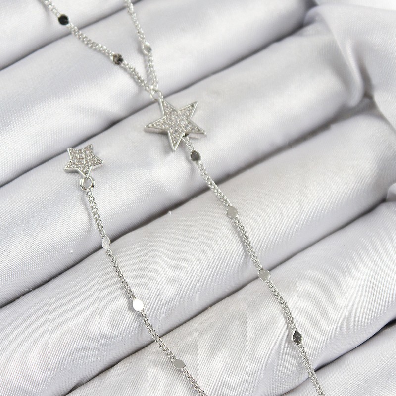 Pirinç Zirkon Taşlı Yıldız Model Gümüş Renk Y Kolye