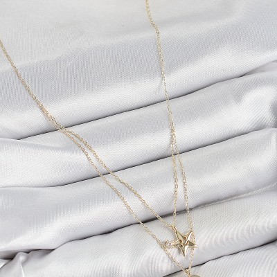 Pirinç Zirkon Taşlı Yıldız Ve Ay Model Gold Renk Kadın Kolye