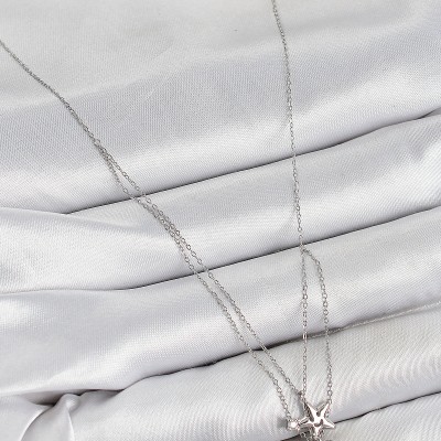 Pirinç Zirkon Taşlı Yıldız Ve Ay Model Gümüş Renk Kadın Kolye