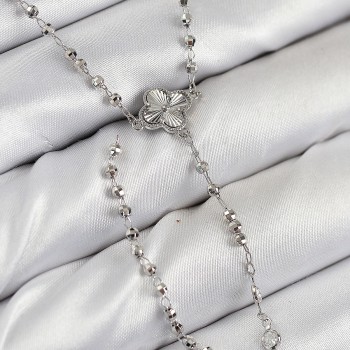 Pirinç Zirkon Taşlı Yonca Model Gümüş Renk Kadın Y Kolye