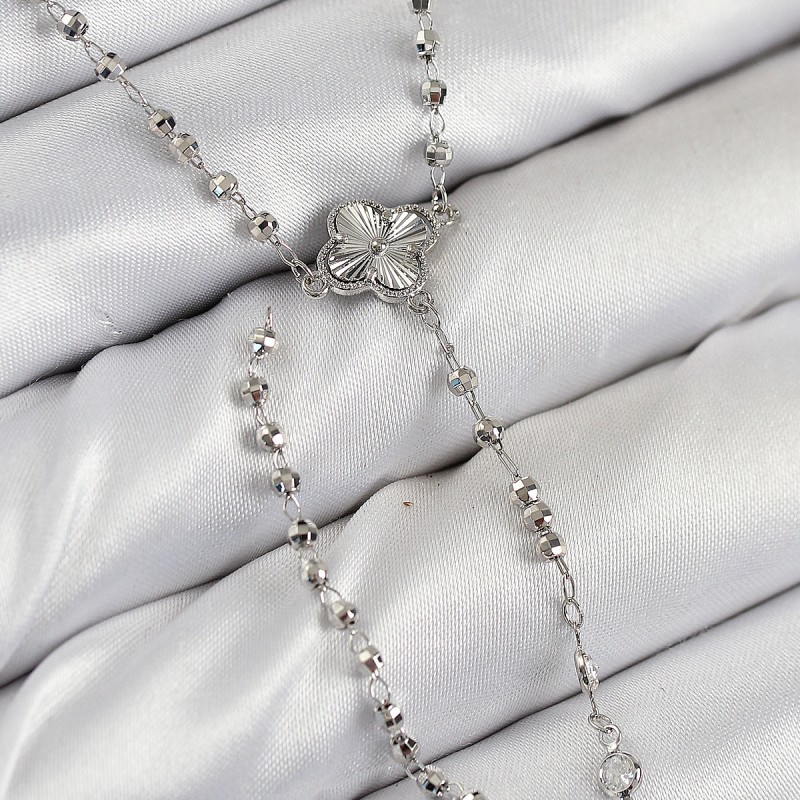 Pirinç Zirkon Taşlı Yonca Model Gümüş Renk Kadın Y Kolye