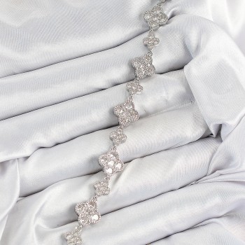 Pirinç Zirkon Taşlı Yonca Model Gümüş Renk VIP Seri Kadın Bileklik