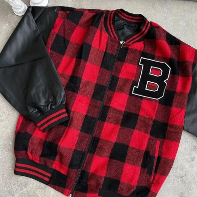 Pötikare Desen Nakışlı Kolej Ceket - Kırmızı