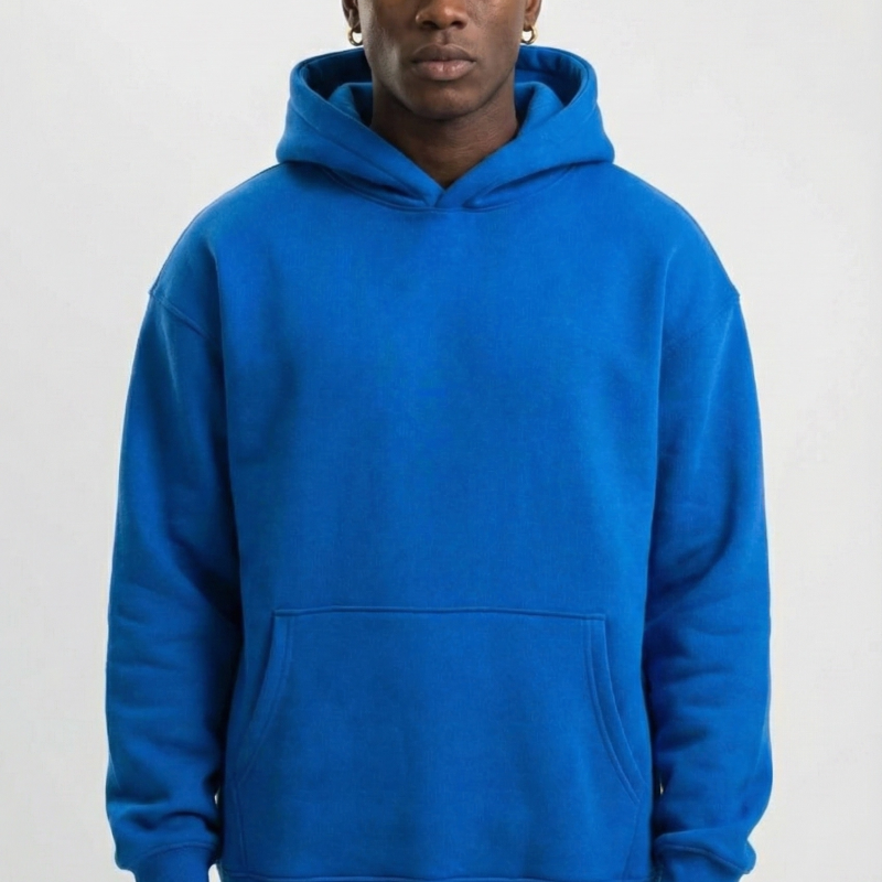 Premium Baskılı Kapşonlu Sweatshirt Üç İplik İçi Pamuklu Kanguru Cepli Double Oversize Rahat Kalıp Hoodie - Saks Mavi