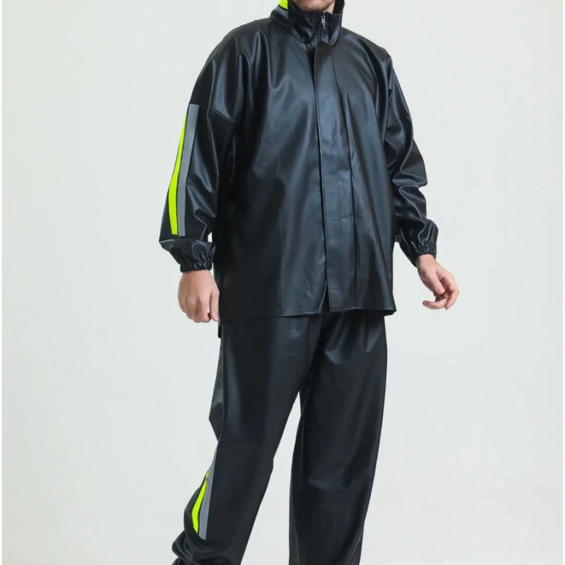 Premium Motorcu Kurye Yağmurluk Takım Su Geçirmez PVC Kumaş Reflektörlü TÜBİTAK Onaylı - Siyah -