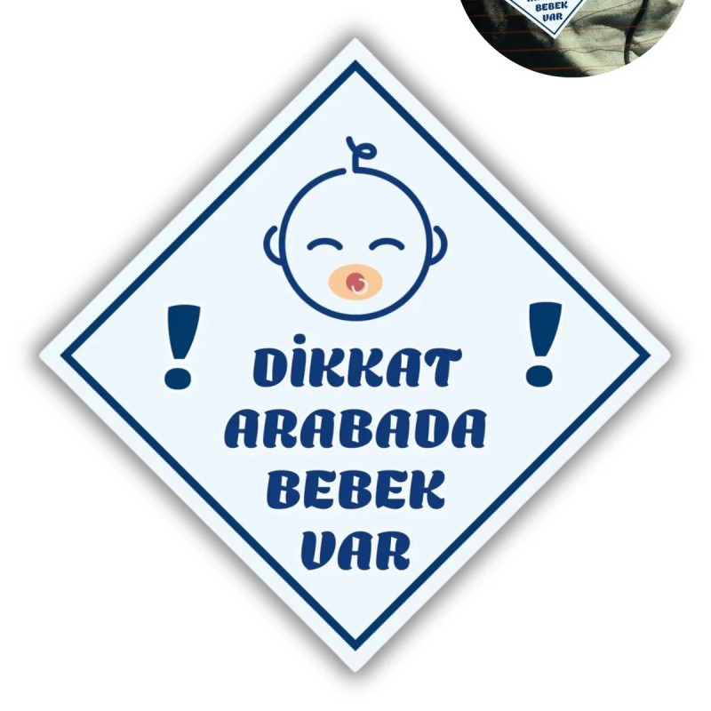 "DİKKAT ARABADA ERKEK BEBEK VAR - EMZİKLİ" Uyarı Stickerı  >  Araba Camı İçin 10x10 cm Etiket